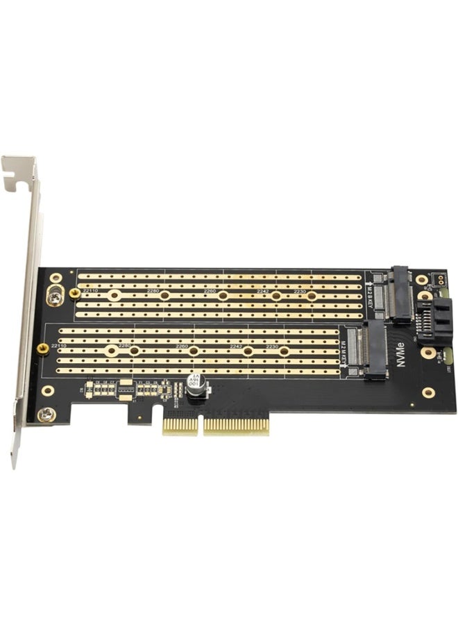 Dual M.2 PCIE Adapter,M.2 NVME(M-Key) or SATA (B-Key) SSD to PCI Express Adapter with PCI Slot Cover,Support PCIE 4.0 X4/X8/X16 Slot,Support M.2 NVME or SATA SSD - Image 2